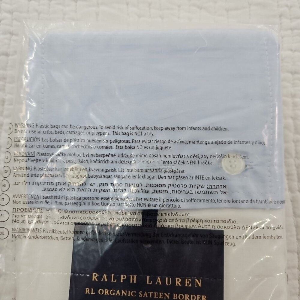 NEW Ralph Lauren Pillow Sham King Size Blue Hyacinth Organic Sateen Border NIB - Picture 4 of 7